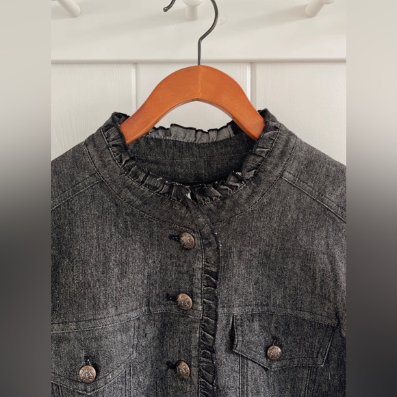 Sandro Denim Ruffle Jacket Tweed Pattern Women’s Petite Large Quiet Luxury - Picture 7 of 16